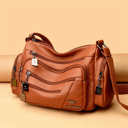 Many Pockets Women Leather Top-handle Bag Luxury Designer Female Shoulder Messenger Shopper Bags Brand Ladies Crossbody Handbags