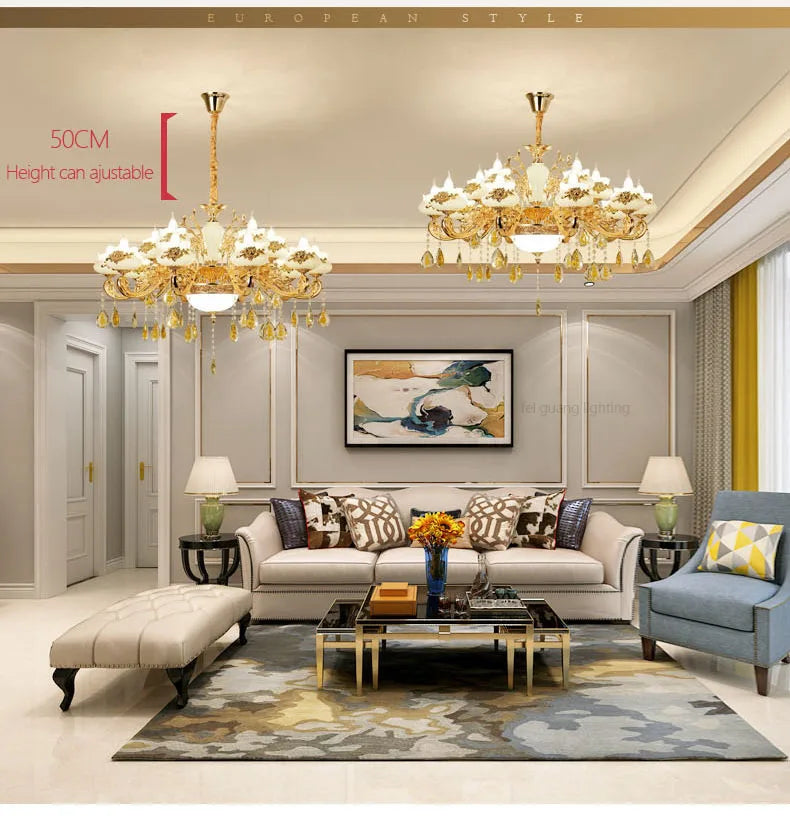 Nordic Luxury Gold Crystal LED Ceiling Chandelier LOFT Villa Lustre LED Pendant Lamp Living Room Hotel Hall Decor Hanging Lamps