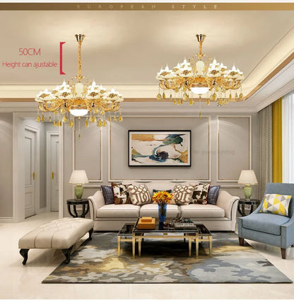 Nordic Luxury Gold Crystal LED Ceiling Chandelier LOFT Villa Lustre LED Pendant Lamp Living Room Hotel Hall Decor Hanging Lamps