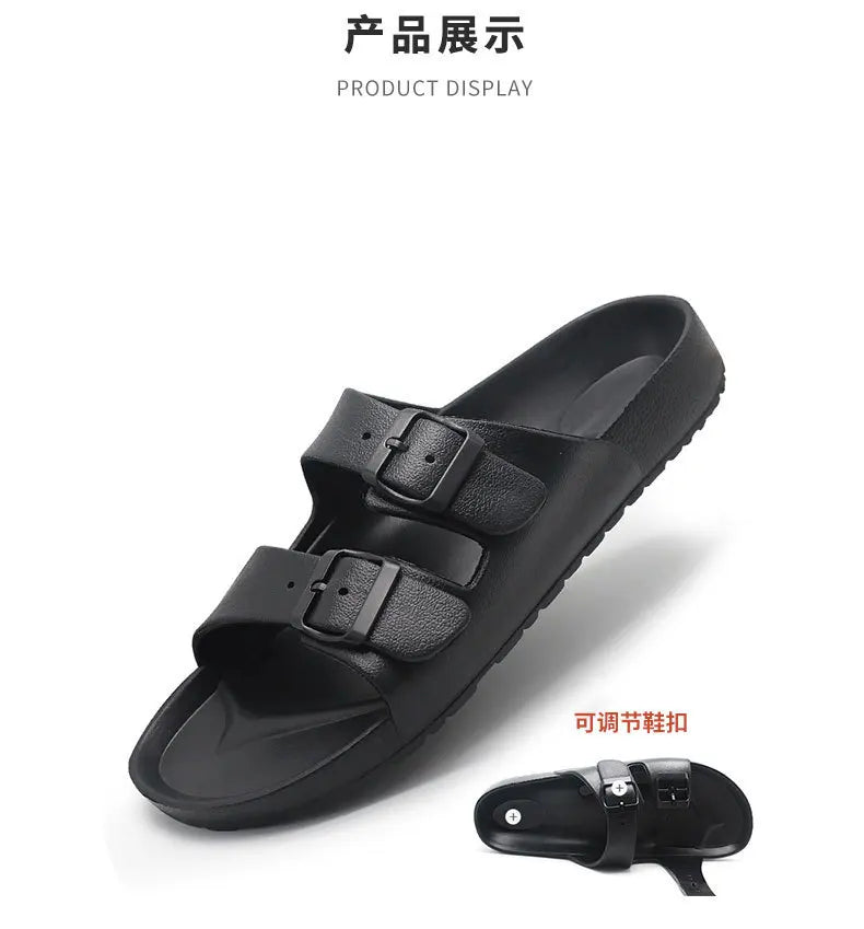 Shevalues Summer Flat Slippers For Women Men 2025 New Thick Sole Sandals With Double Buckle Fashoin Outdoor Antiskid Beach Slide