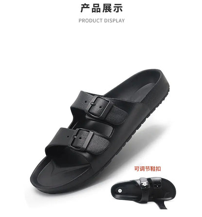 Shevalues Summer Flat Slippers For Women Men 2025 New Thick Sole Sandals With Double Buckle Fashoin Outdoor Antiskid Beach Slide