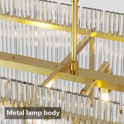 Modern Rectangular Crystal Glass Chandelier, 10-Lights Glod Chandelier Lighting Contemporary Pendant Ceiling Light Fixture