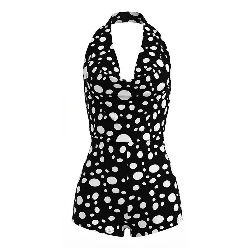 Sexy Polka Dot Romper Women Summer Sleeveless Crew Neck Backless  Bodycon Rompers Jumpsuit for Woman Playsuit