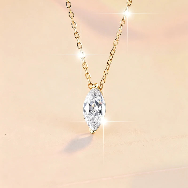 OXTAO Moissanite Solitaire Pendant Necklace 5x10mm Marquise Cut for Women 14K Gold Filled Luxury Chain Necklace Wedding Jewelry