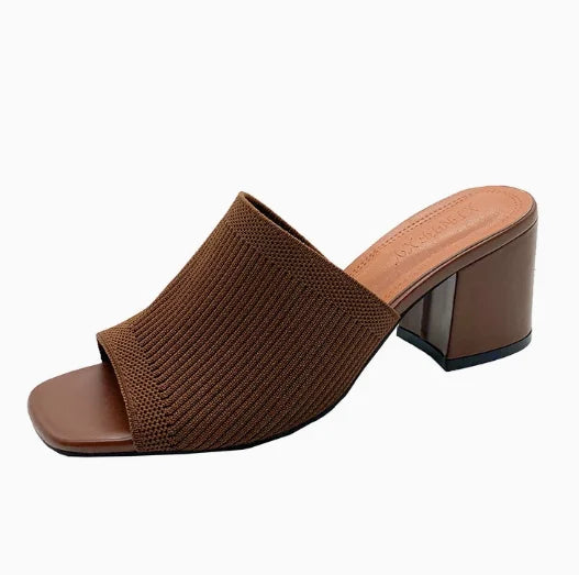 Women's Luxury Casual Soft High Heel Sandals Black Mules Summer Slippers Outdoor Shoes Open Toe