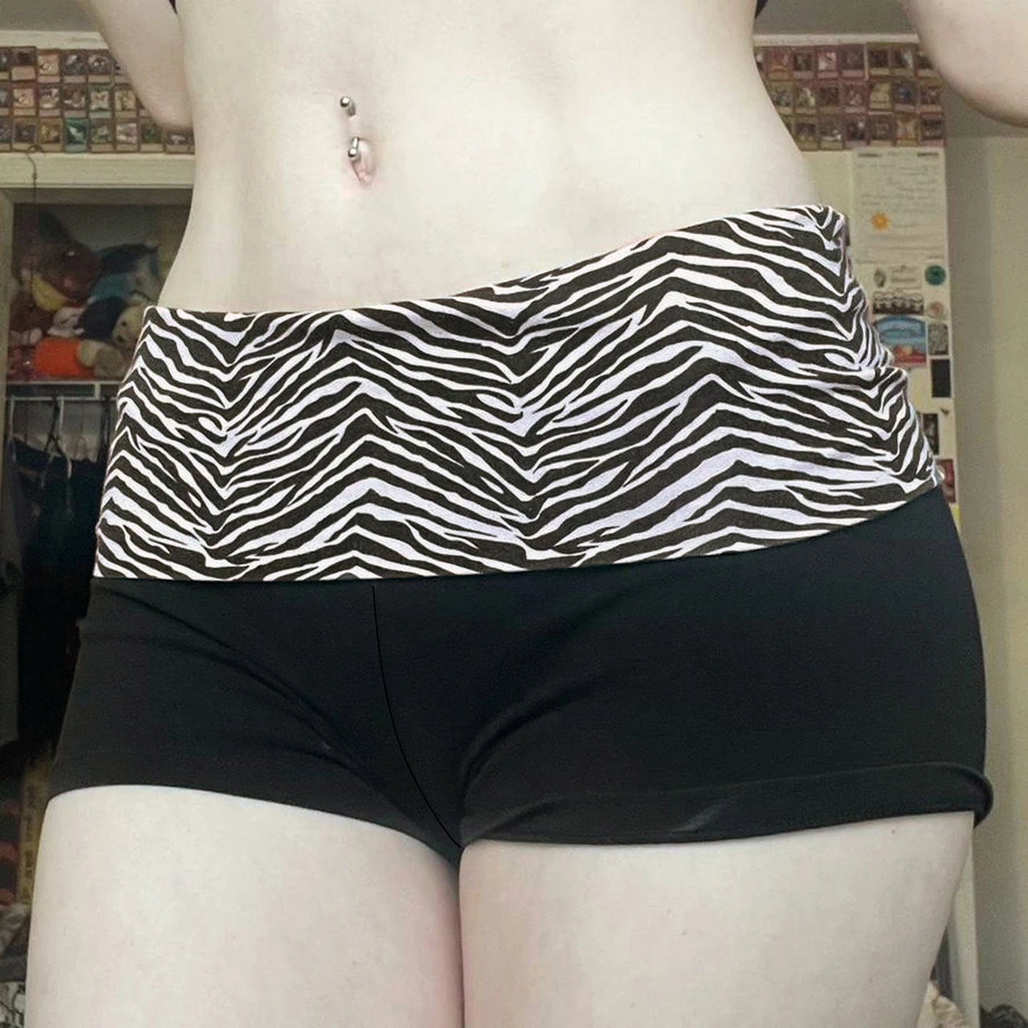 SUCHCUTE  Casual Zebra Print Elastic Shorts Female Skinny Low-waisted Mini Short Y2K Harajuku Slim Bottoms Summer Homewear 2025