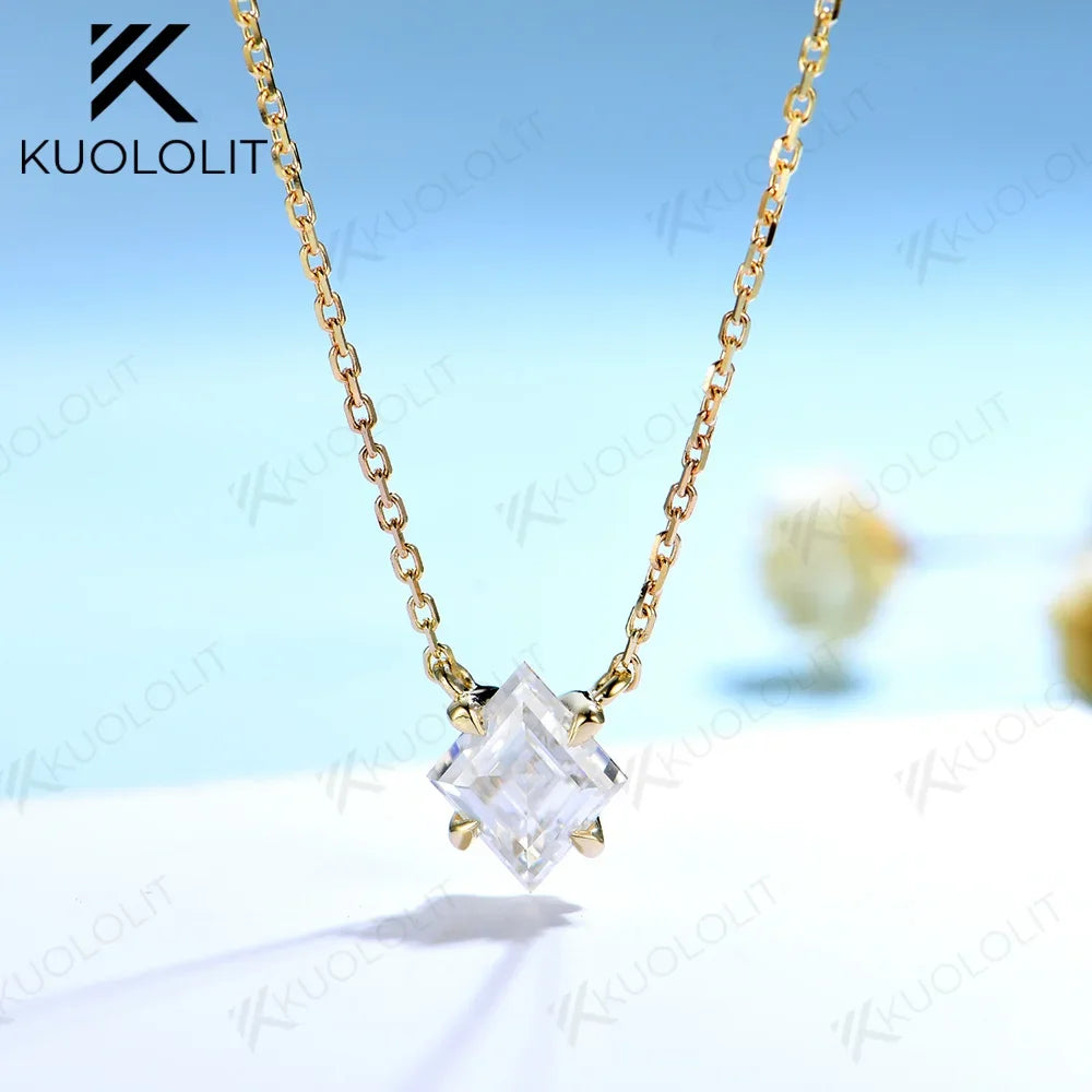 Kuololit 1CT Rhomboid Moissanite Necklaces for Women Solid 10K 14K 18K 925 Silver Moissanite Pendant with Chain for Engagement