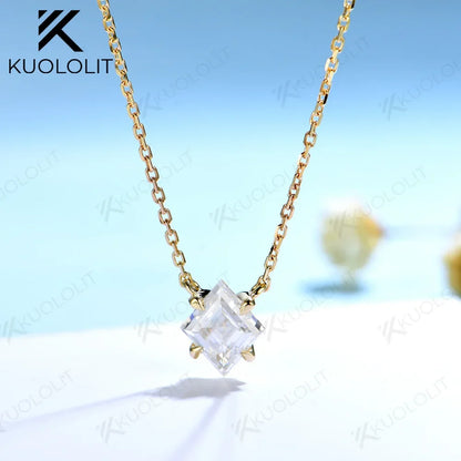 Kuololit 1CT Rhomboid Moissanite Necklaces for Women Solid 10K 14K 18K 925 Silver Moissanite Pendant with Chain for Engagement