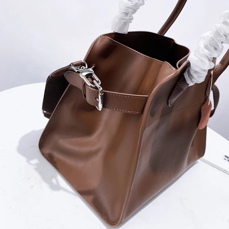 Genuine Leather The Tote Bags For Women Luxury Designer Handbag Purses 2024 New In First Layer Cowhide Large Top Handle Shoulder