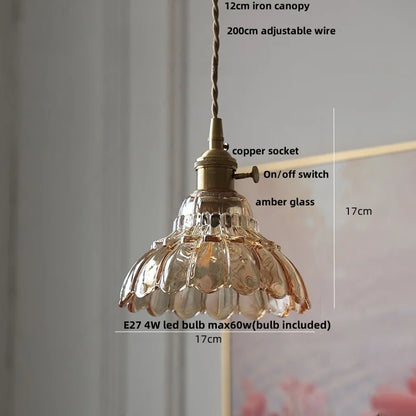 IWHD Home Decor LED Pendant Lights Kitchen Restaurant Copper Socket Flower Green Glass  Nordic Modern Walnut Wood Hanging Lamp