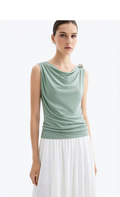 Amii Cowl Neck Women's Tank Top 2026 Summer New Stretch Knit Sleeveless Camisole Loose Casual Holiday Vest For Women 12622062