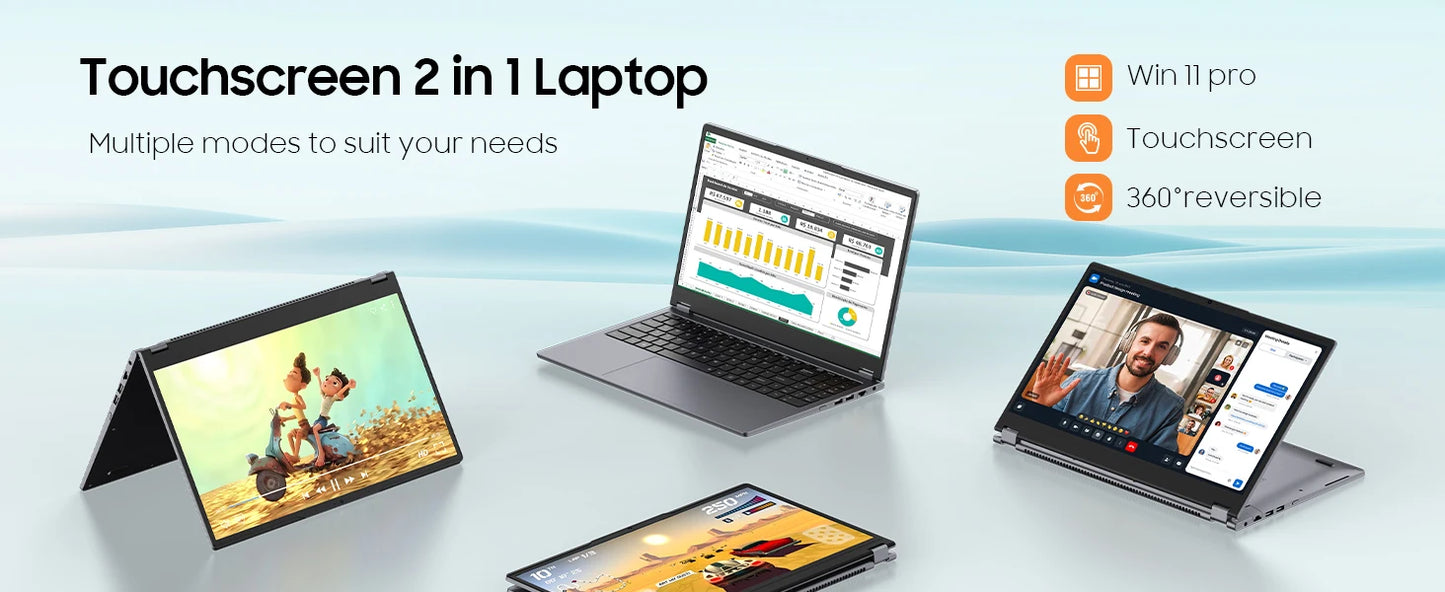 2 in 1 Laptop Computer,15.6" 8GB 256GB Touchscreen , AMD Ryzen R3 3200U, Radeon Vega 3, 1920x1080 FHD Display Blacklit Keyboard