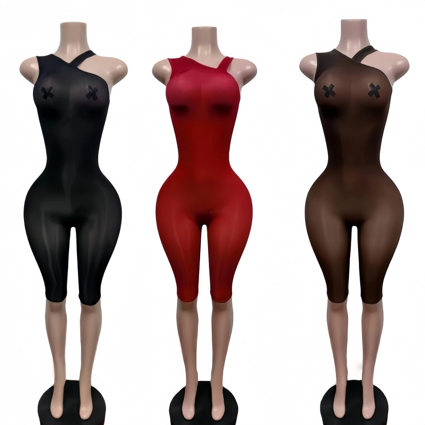 FAGADOER Sexy Asymmetric One Shoulder Bodycon Rompers Women's Summer Fashion Solid Color Jumpsuits Night Party Club Playsuits