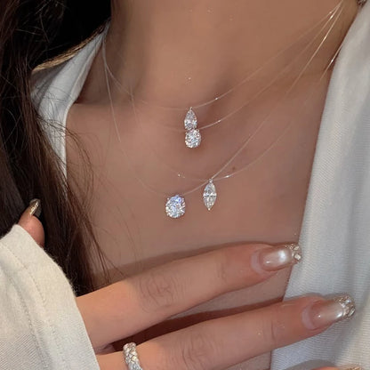 0.5ct-5ct Classic Fish Line Full Moissanite Necklace For Women S925 Silver Plated 18k D Color VVS1 Women's Moissanite Chain Gift