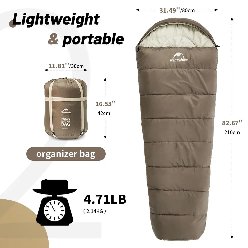 Naturehike MJ600 Sleeping Bag Portable Waterproof 4 Season Cotton Sleeping Bag Outdoor Hiking Travel Camping Sleeping Bag