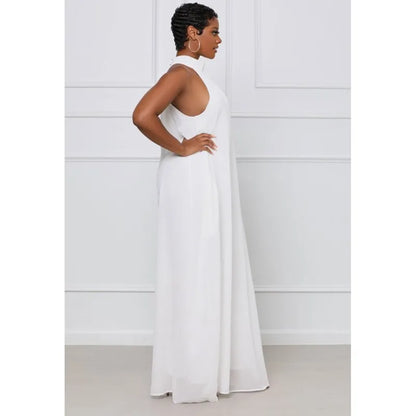 2026 New Women's Solid Chiffion Loose Halter Jumpsuits Sexy Backless Wide Leg Pants Rompers Fashion Party Elegant Women Clothing