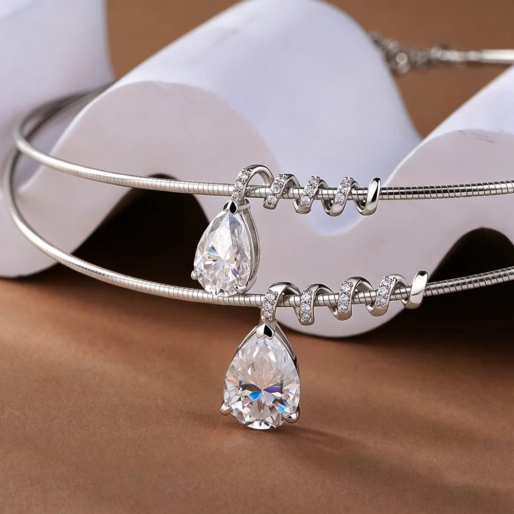 3CT 5CT Waterdrop Shape Full Moissanite Necklace for Women Pear Cut Lab Diamond Surround Pendant S925 Silver Neck Chain Jewelry