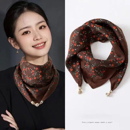 2026 new magnetic buckle silk scarf for women's small square scarf for autumn and winter warmth and cold resistance, fashionabl