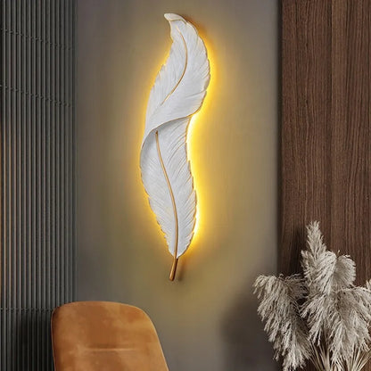Nordic Feather Wall Lamp, Living Room, Bedroom, Headboard, Foyer, Creative Feather Lamp, Resin Aisle, Minimalist Background Ligh