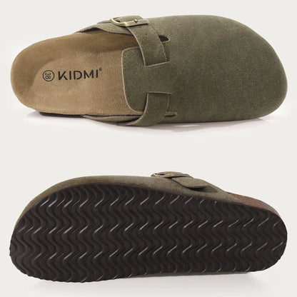 Litfun New Fashion Women's Clogs with Adjustable Strap Cork Footbed Leather Mules with Arch Support Unisex Outdoor Potato Shoes