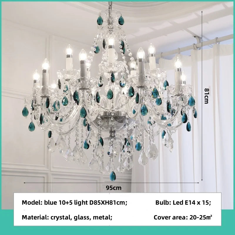 French Romantic Crysatl Candle Chandelier Luxury Glass Pink E14 Pendant Lights Living Room Art Decor Led Lamparas Bedroom Lamp