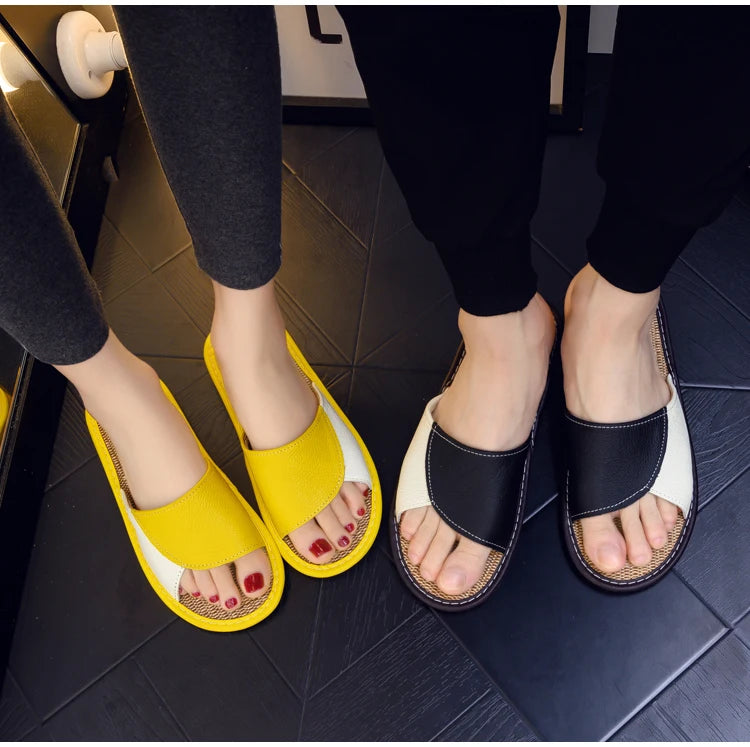 NewLight Luxury Genuine Leather Sheepskin Women's Slippers PVC Rubber Sole Non-Slip Summer Shoes Comfortable Soft Couple Sandals