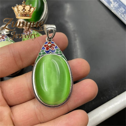 Natural Colorful Cat's Eye Stone Pendant Necklace Elegant Fashion Daily Wear Luxury Quality Fine Jewelry For Women Unisex Gift
