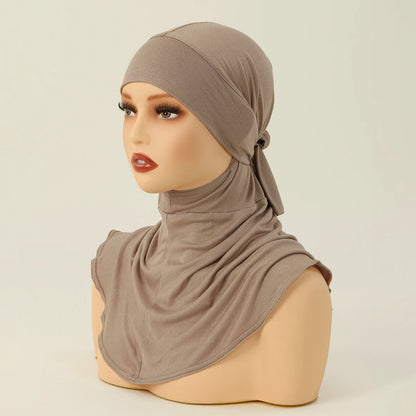 Balaclava Inner Hijabs Women Solid Color Tie Back Elasticity Hijabs Full Cover Head Muslim Soft Cotton Jersey Turban Headscarf