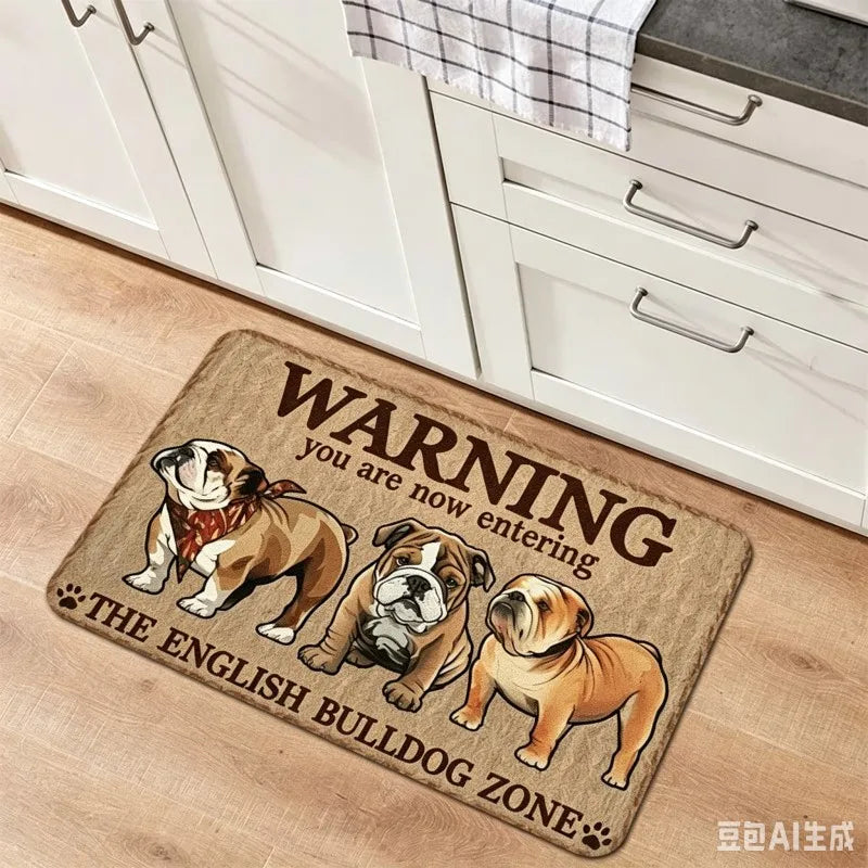 English Bulldog Welcome Doormat Funny Dog Warning Slogan Floor Mat Cute Puppy Graphic Entrance Rug Decor For Dog Lovers
