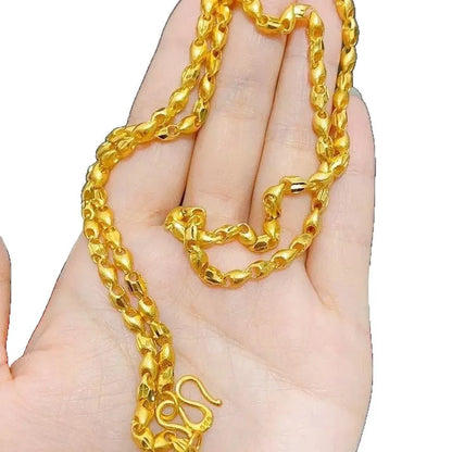 9999 24K real gold couple fashion wheat ear gold necklace, real gold men's and women's gold jewelry gold necklace