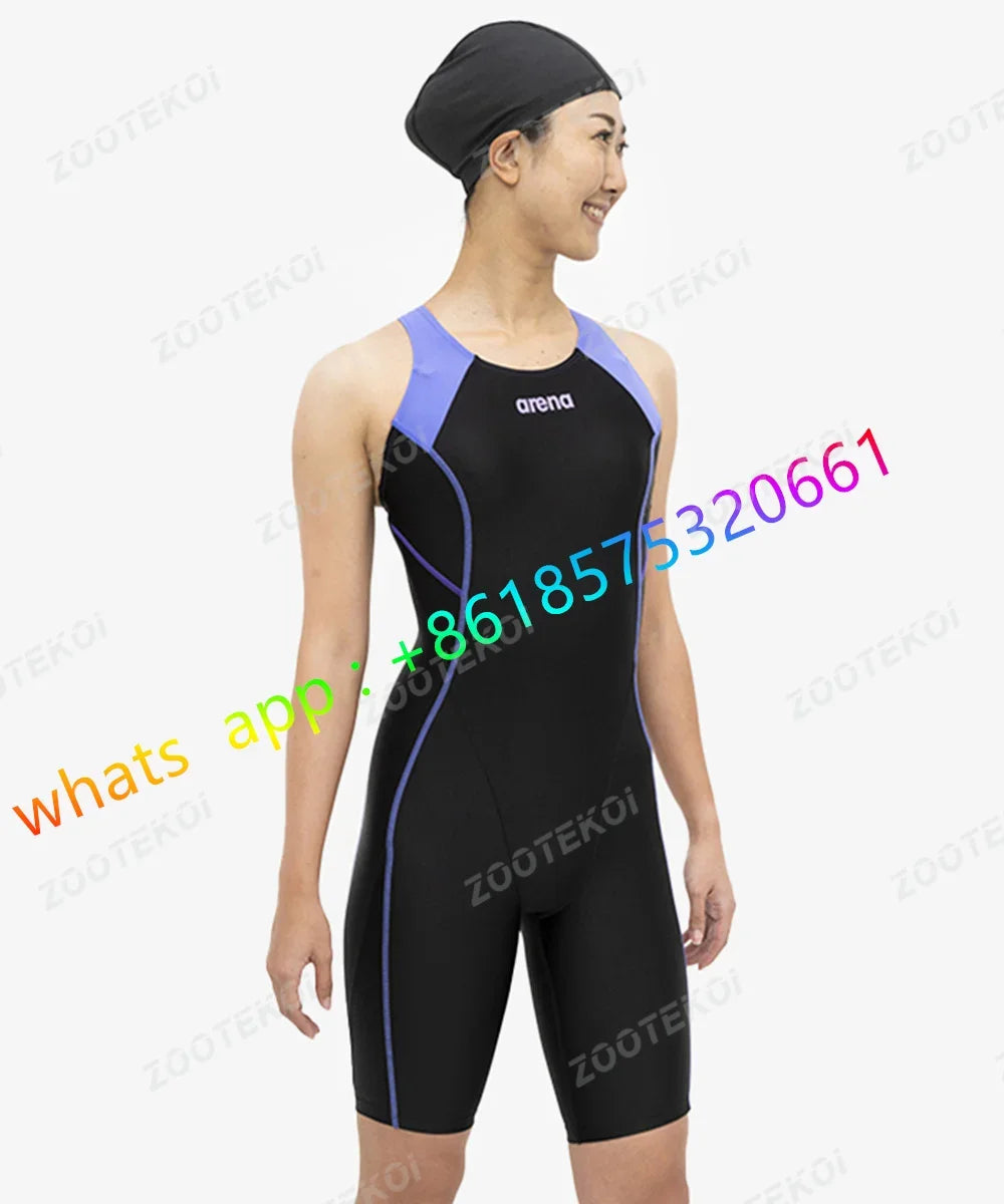 Female Versatile Training Swim Suit Knee Length Swimwear Bodysuit Sports Race Swimming Swimsuit Summer Open Water Bathing Suit