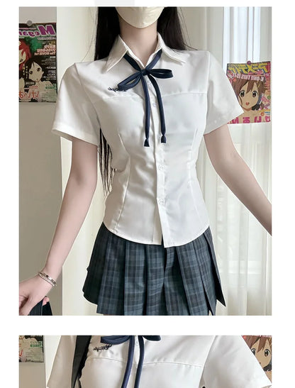 Japanese Academy Style Milk White Basic Versatile JK School Uniform Shirt, Women Summer Student Top for Campus Daily Casual Wear