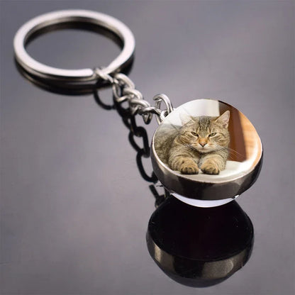 Animals Cute Keychain Cat Dog Bear Peacock Rabbit Squirrel Phoenix Double Side Glass Ball Pendant Keyring Jewelry Key Chain Gift