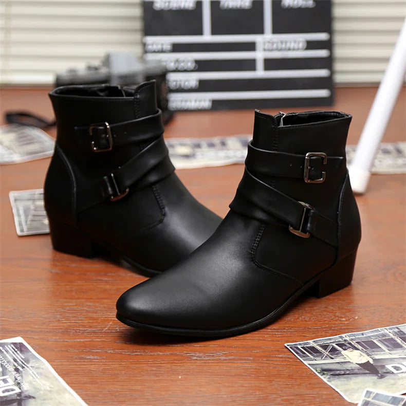 Leather Chelsea Boots Men Designer 2024 White Dress Boots Men Casual High top Buckle Strap Formal Shoes Men Motorcycle Boots