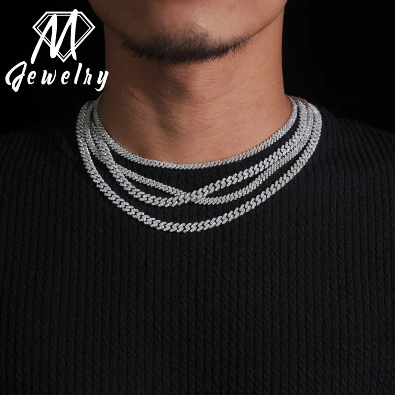 5mm Hip Hop Jewelry Bussdown Cuban Chain Link Necklace 925 Silver Iced Out Vvs Moissanite Diamond Pass Diamond Tester