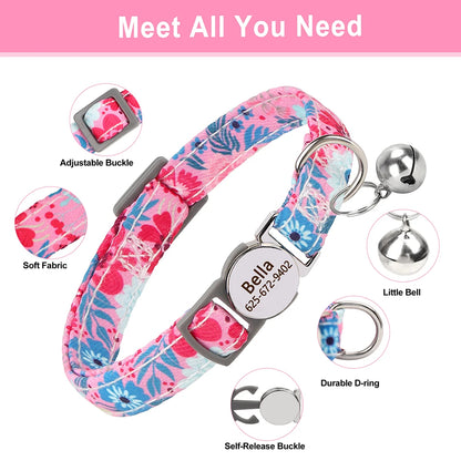 Cat Collar Free Personalized Kitten Collars Engraved Pet Puppy Name Necklace Collars Anti-lost for Cats Small Dogs Adjustable