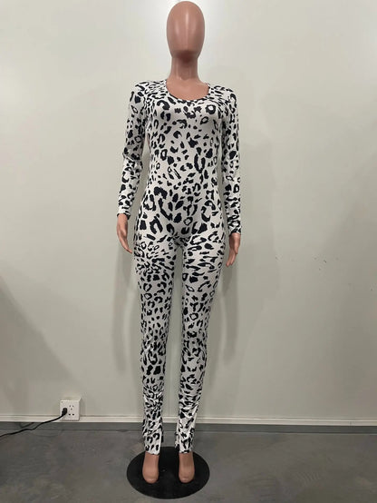 Summer Sexy Leopard Jumpsuit Women Backless Lace-up Shirring On Hips Slim Stretchy Pencil Pants Tights Rompers Casual 63972