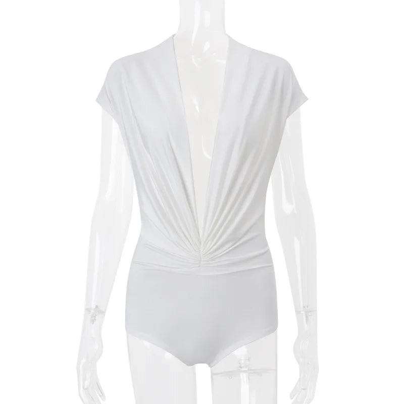 PixieKiki Sexy White Summer Rompers Deep V Neck Short Sleeve Jumpsuits One Pieces Outfits Korean Fashion Playsuit Woman P71-CZ16