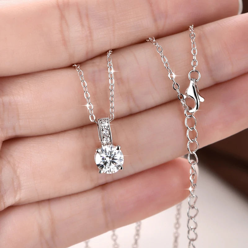 RAPRGOLD 6.5mm Round Cut Moissanite Classic Pendant Necklaces for Women Chains Friend Neck Fine Jewelry Gifts with Certificate