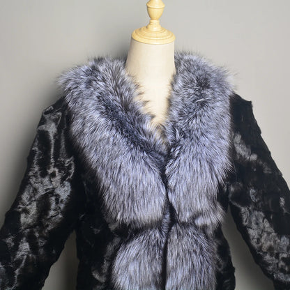 New Real Genuine Natural Mink Fur Coat With Fox Fur Collar Women's Fashion Knit Jacket Cape Lady Winter Real Mink Fur coat