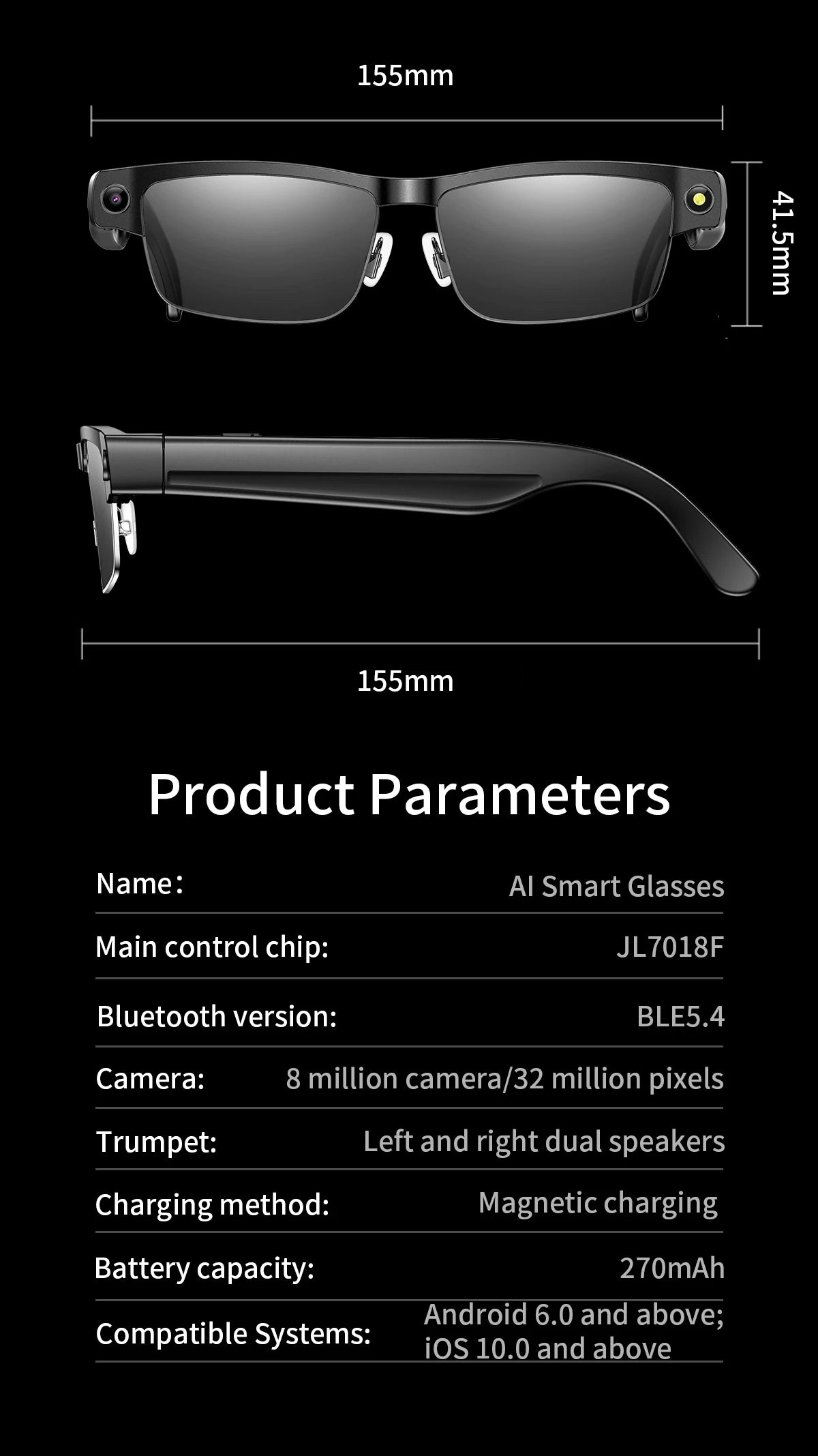 2026 4K Smart Glasses AI Translation Color-changing Lenses High-definition Voice Call Music Local Open-ear Audio Smart  Glasses