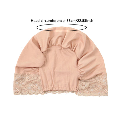 2026 New Lace Elastic Headscarf Cap Solid Color Base Cap Hair Care Cap Muslim Turban Hat Hijab Islamic headscarf Women's Hijabs