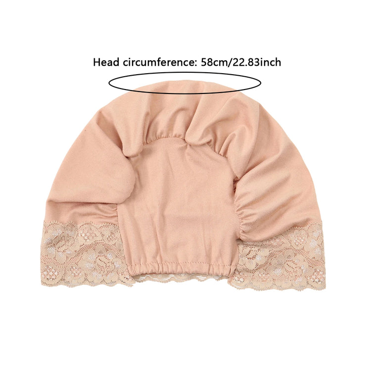 2026 New Lace Elastic Headscarf Cap Solid Color Base Cap Hair Care Cap Muslim Turban Hat Hijab Islamic headscarf Women's Hijabs