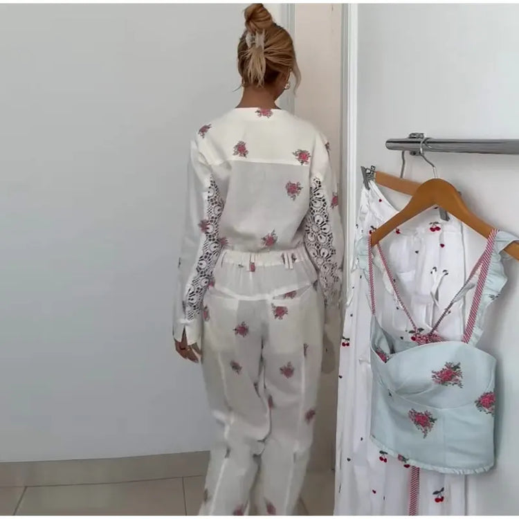 Printed Lace PatchWork Women's Jumpsuit V Neck Long Sleeves Jumpsuits Slim Fit Jumpsuit for Lady 2026 Summer Club Tops
