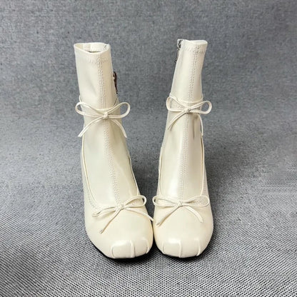 2026 New Style Women's Thick Heel Slim Boots - Early Spring New Style Bowknot Short Boots