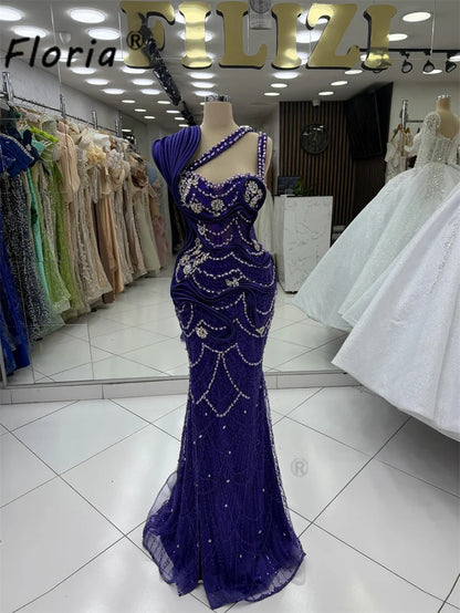 Sparkly Crystals Purple Prom Dress Sleeveless Lace Bead Wedding Guest Dress 2026 vestidos de fiesta elegantes oficial Customized