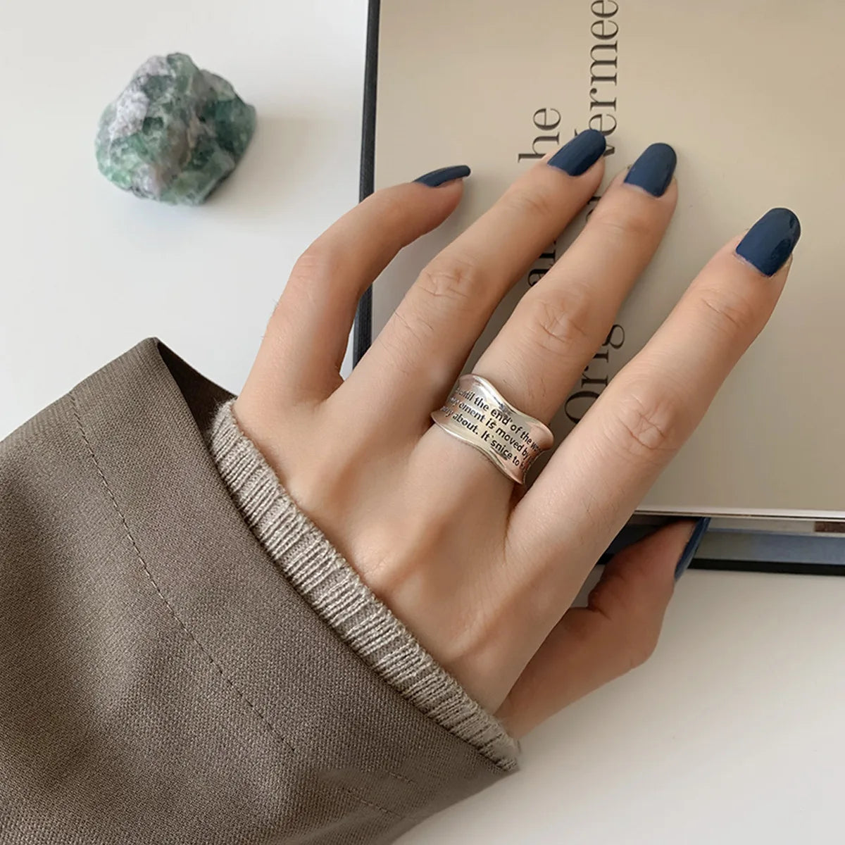VENTFILLE 925 Sterling Silver Geometric Multilayer Round Bead Ring Female Fashion Punk Temperament Prevent Allergy Charm Jewelry