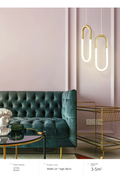 Brass U-shaped tube LED pendant lights Bedroom Bedside Long-line hanging lamp Kitchen Island Dining table Home Decor Luminaires