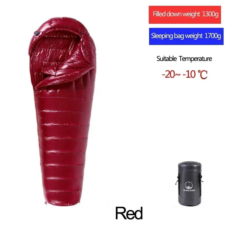 Upgraded High-grade White Goose Down Camping Sleeping Bag with Water Repellent Treatment Warm Insulated Fit for Cold Weather