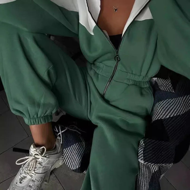 KUCLUT 2025 Autumn New Women's Fashion Sports Casual Jumpsuit Zipper Design Spliced Contrast Color Versatile Jumpsuits 1A991